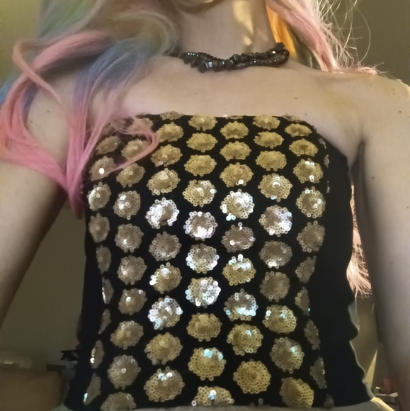 RACHEL by Rachel Roy BLACK&GOLD-STRAPLESS-EUC-STRAPLESS-PLEAT- GOWN-POCKETS.RARE - Picture 6 of 8